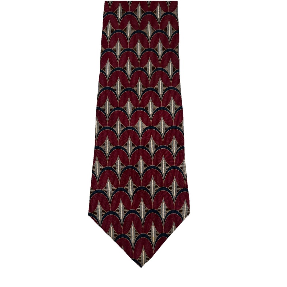 Graham & Lockwood Men's Silk Tie Art Deco Geometric Burgundy Gold Black 4"x57.5"